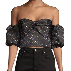 AMUR OLENA POLKADOT crop bustier top puffy sleeves 2